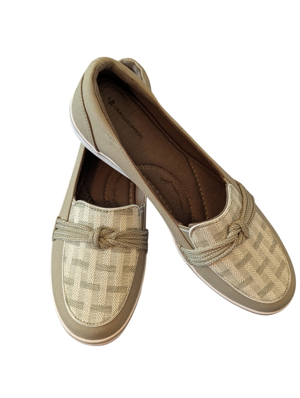 Grasshoppers Moss and Cream Woven Knot Loafers / Boat Shoes - New In Box - 11M